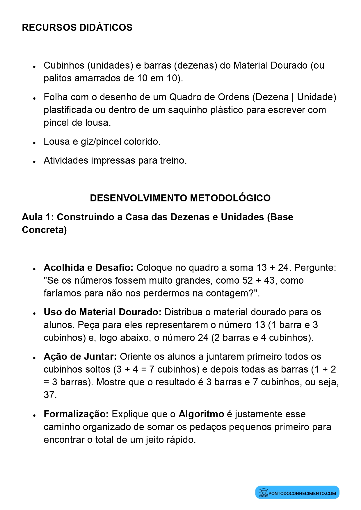 Plano de Aula Alinhado à BNCC Matemática 2º Ano Algoritmo da Adição