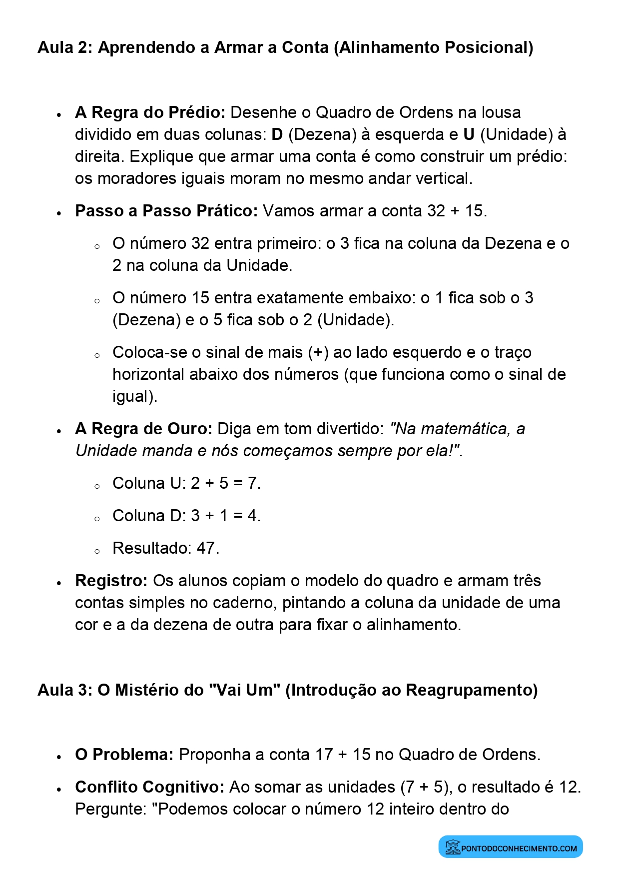 Modelo de Plano de Aula de Matemática para o 2º Ano do Ensino Fundamental sobre Algoritmo da Adição