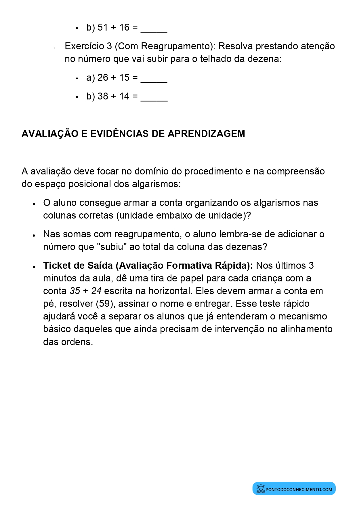 Plano de Aula Completo de Matemática 2º Ano Algoritmo da Adição