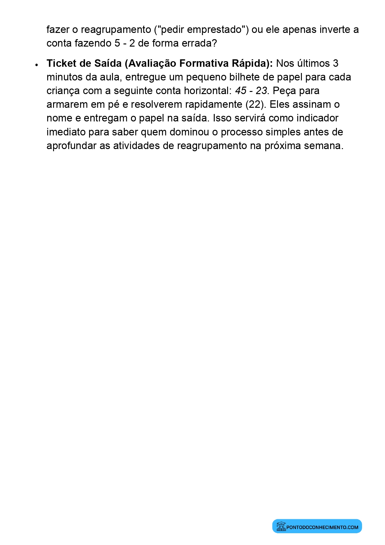 Plano de Aula de Matemática com Algoritmo da Subtração