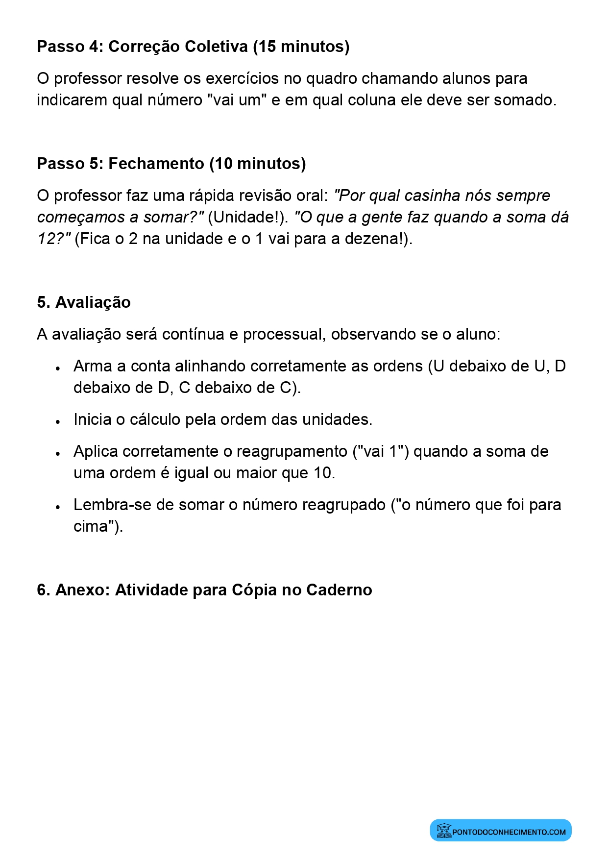 Plano de aula sobre técnicas de adição 3º ano