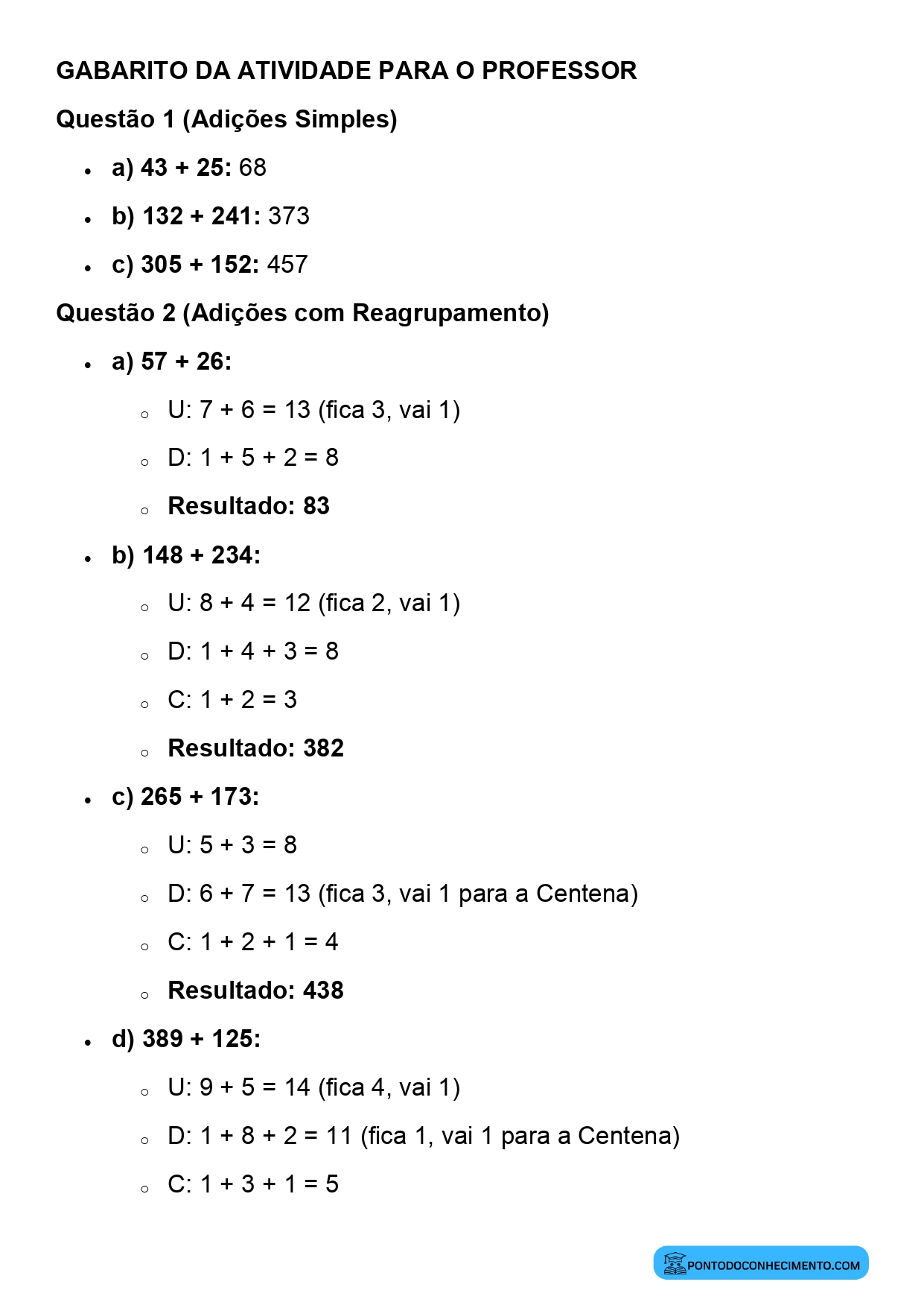 Plano de aula de Matemática sobre adição com reagrupamento