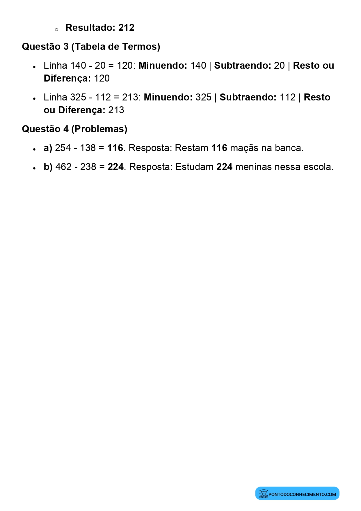 Plano de aula sobre subtração sem reagrupamento
