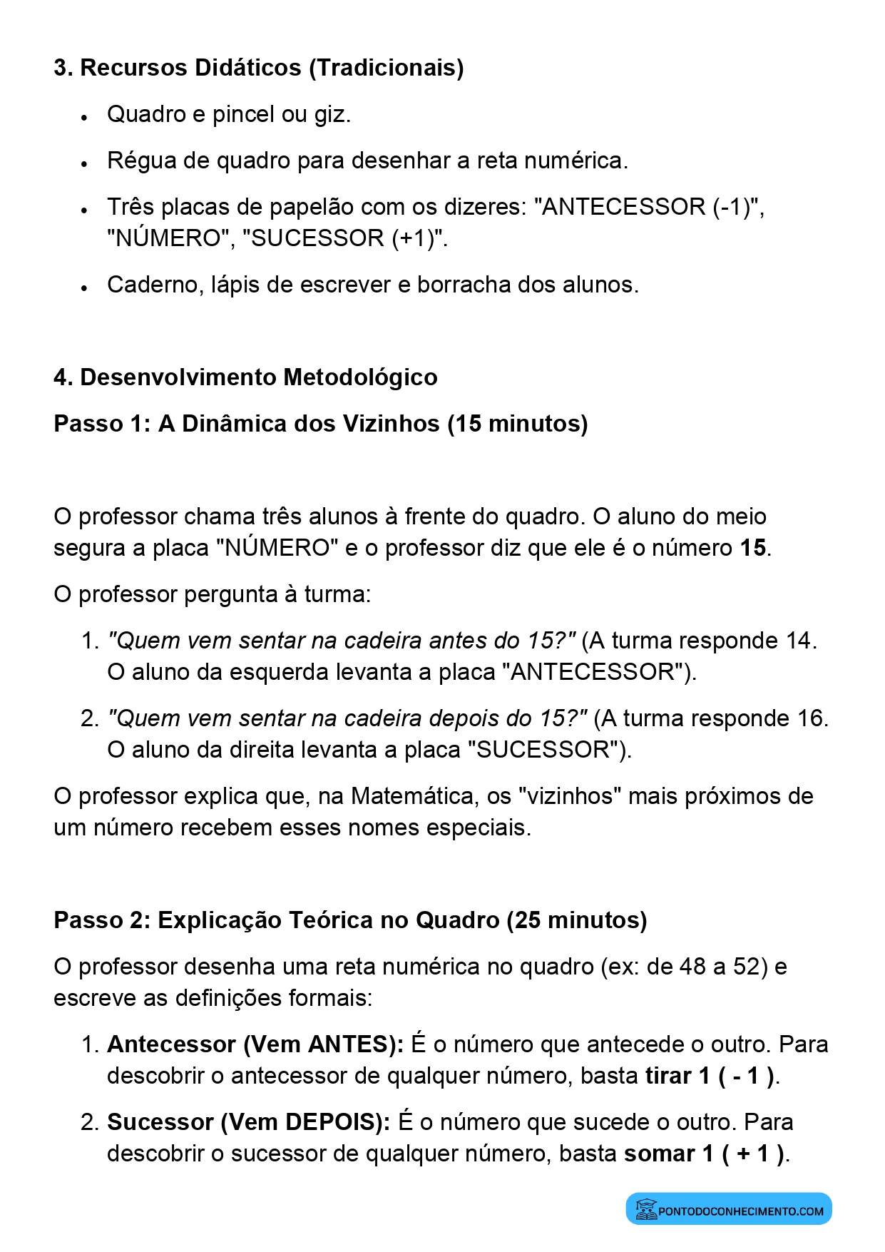 Plano de aula antecessor e sucessor 3º ano