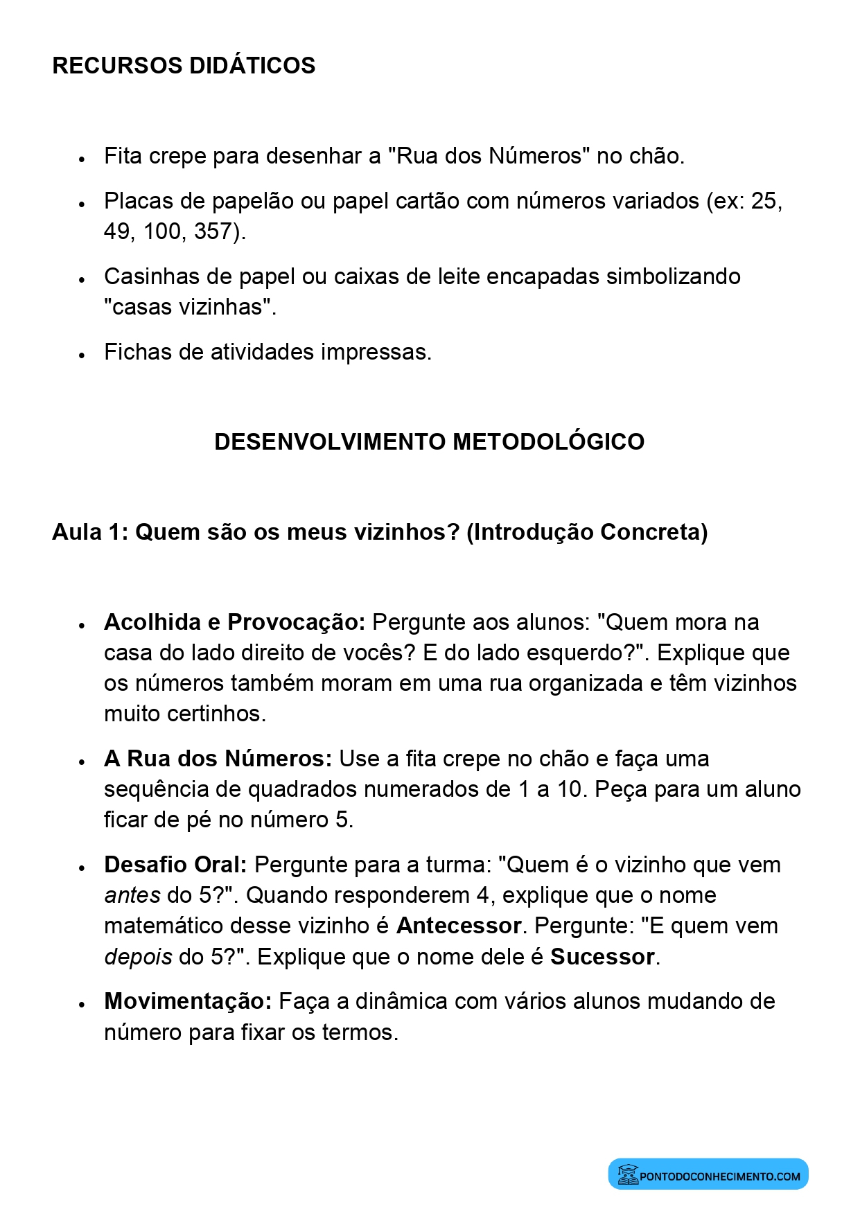 Plano de Aula Matemática 2º Ano Antecessor e Sucessor