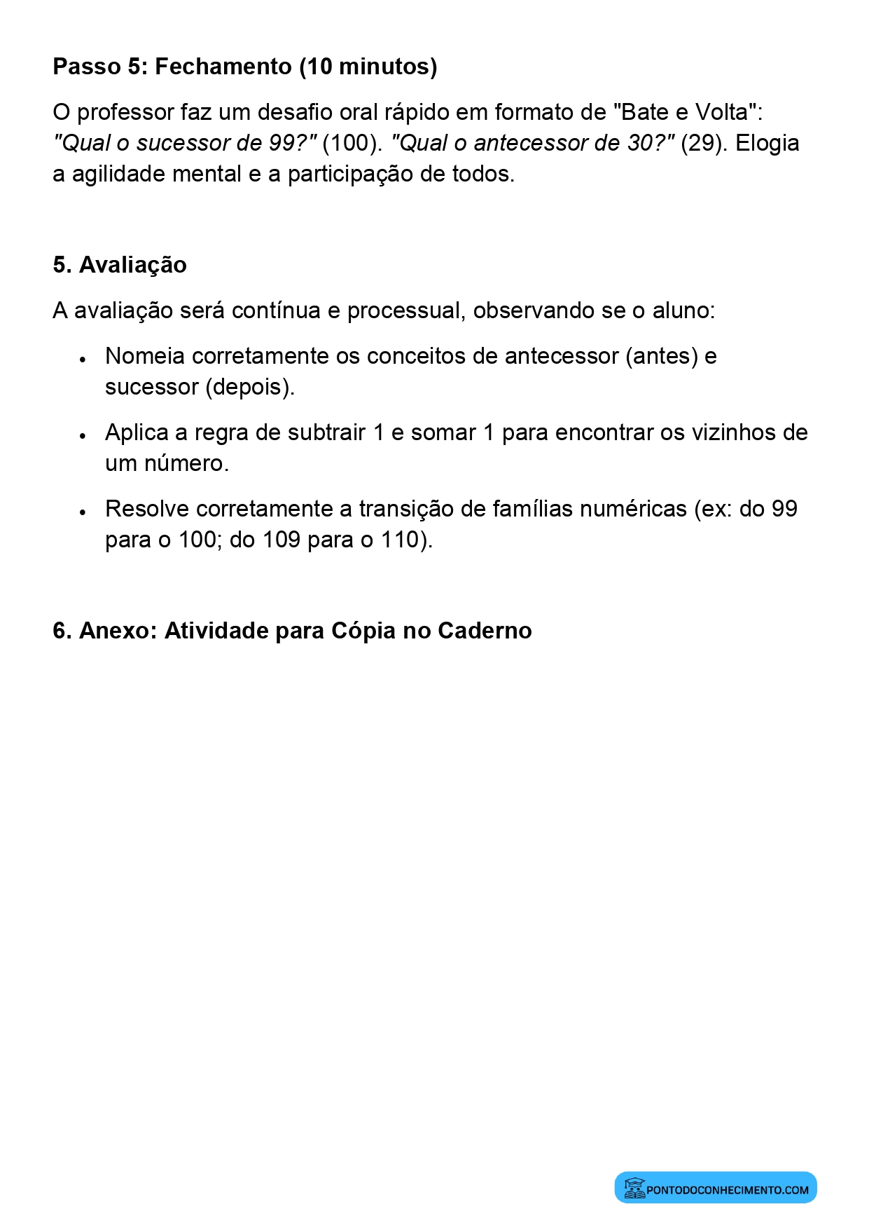 Atividade sobre antecessor e sucessor