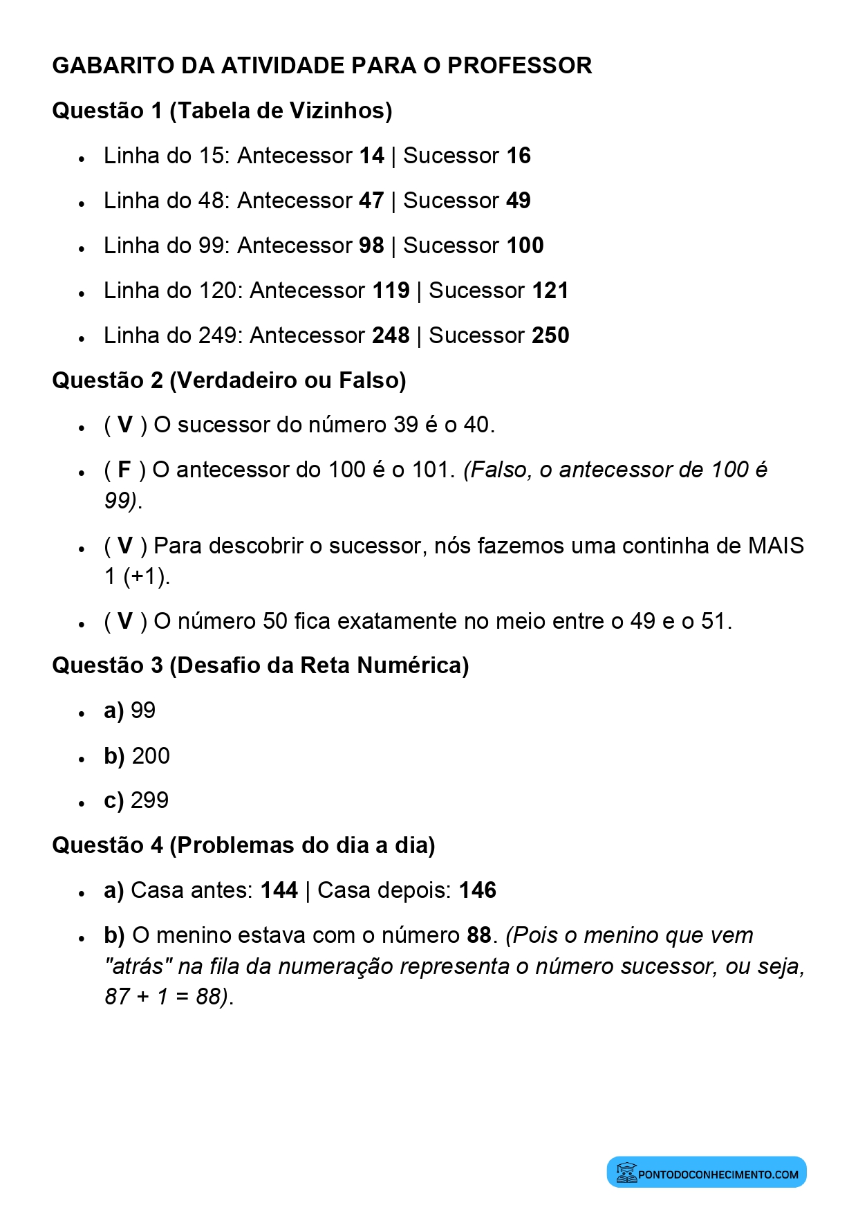 Números antecessores e sucessores