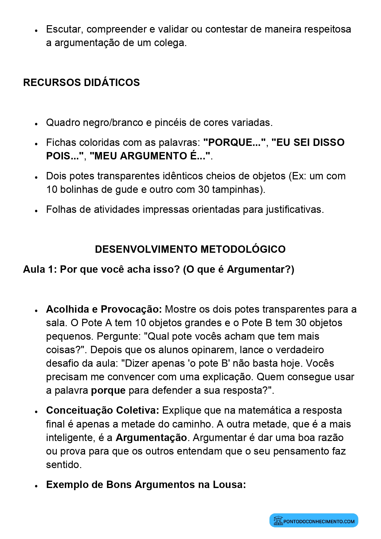 Plano de Aula Matemática 2º Ano Argumentação Matemática