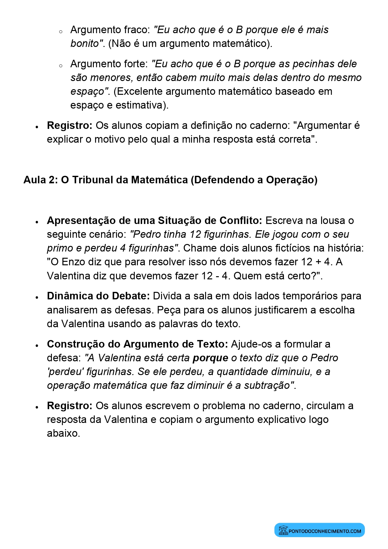 Plano de Aula Completo de Matemática 2º Ano Argumentação Matemática