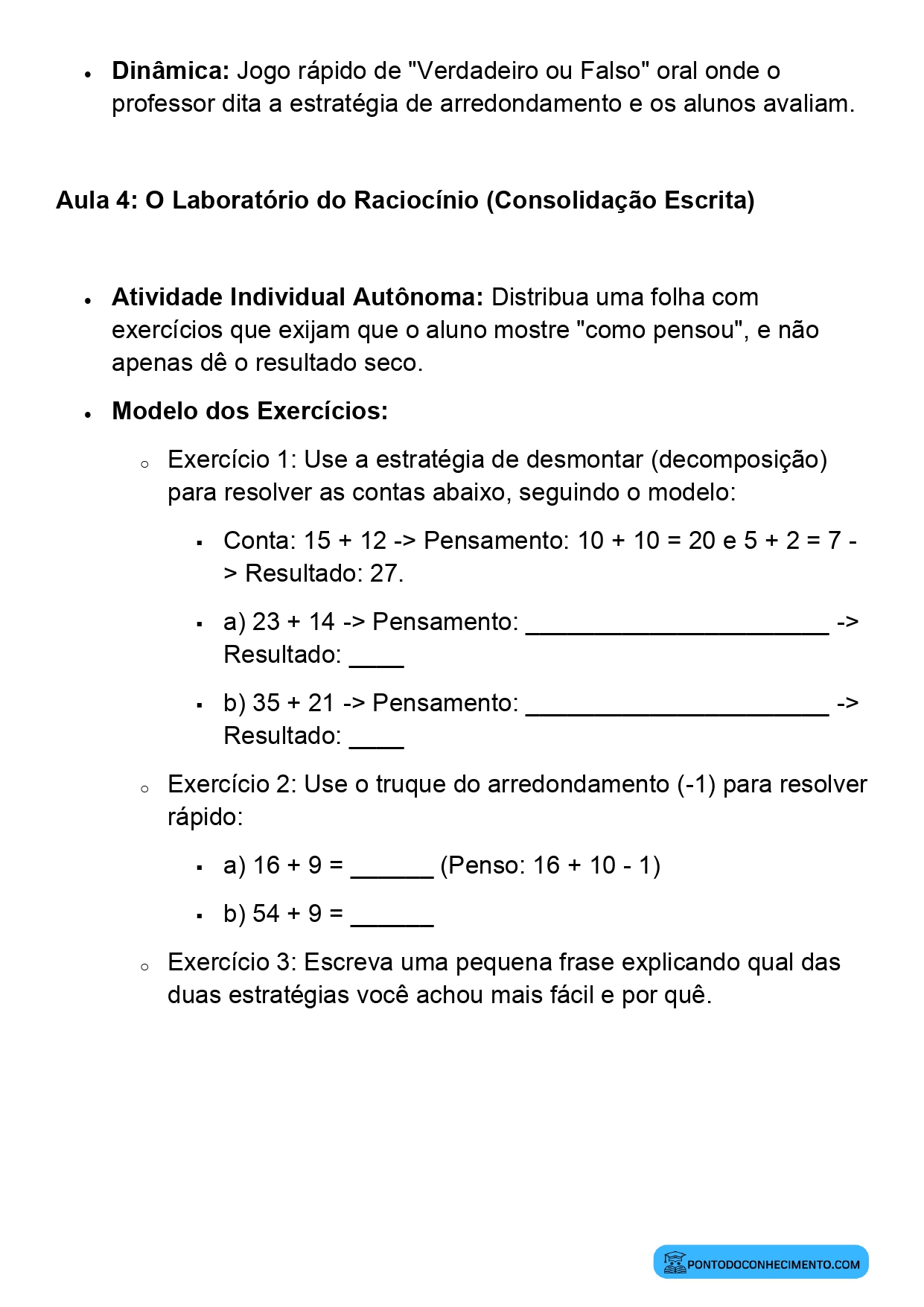 Plano de Aula BNCC Matemática 2º Ano Cálculo Mental e Estratégias de Cálculo