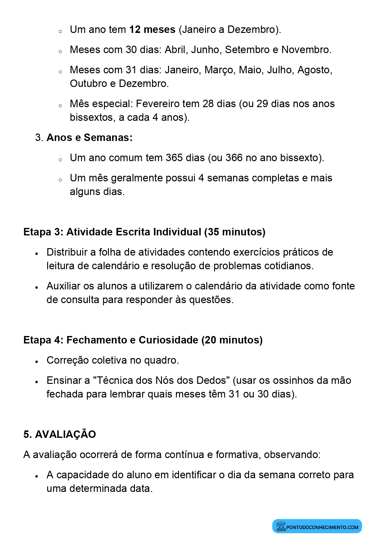Calendário 3º ano