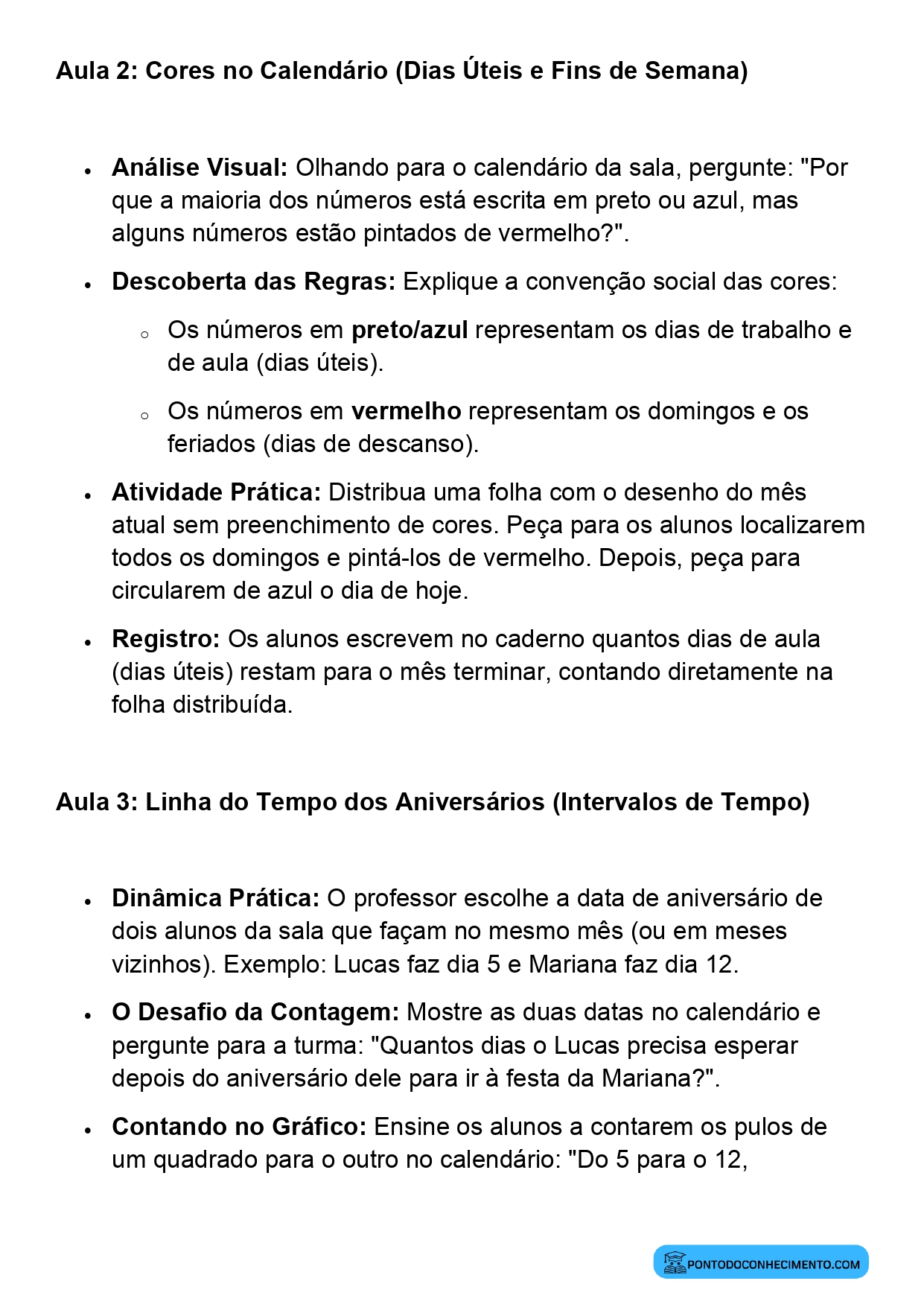 Plano de Aula Completo de Matemática 2º Ano Calendário