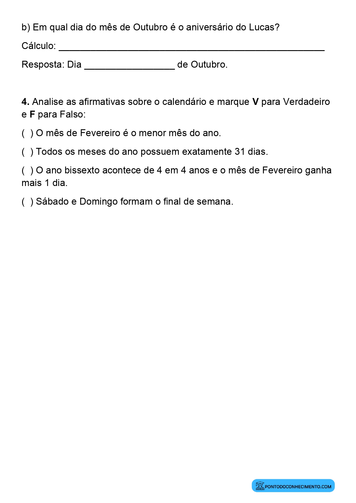 Leitura e interpretação do calendário