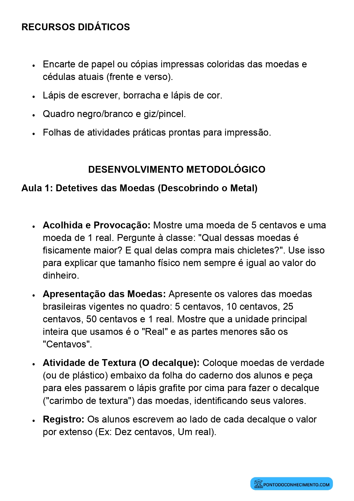 Plano de Aula Matemática 2º Ano Cédulas e Moedas