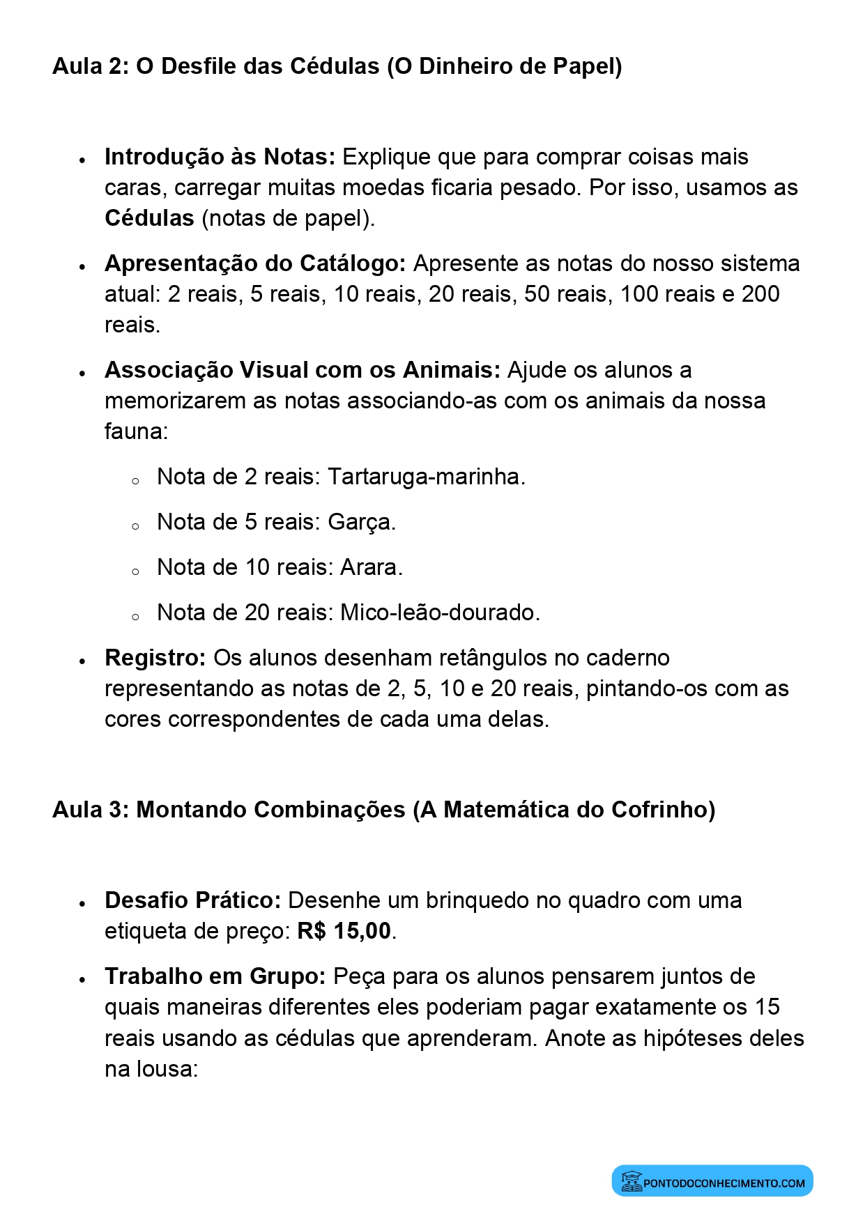 Plano de Aula Completo de Matemática 2º Ano Cédulas e Moedas
