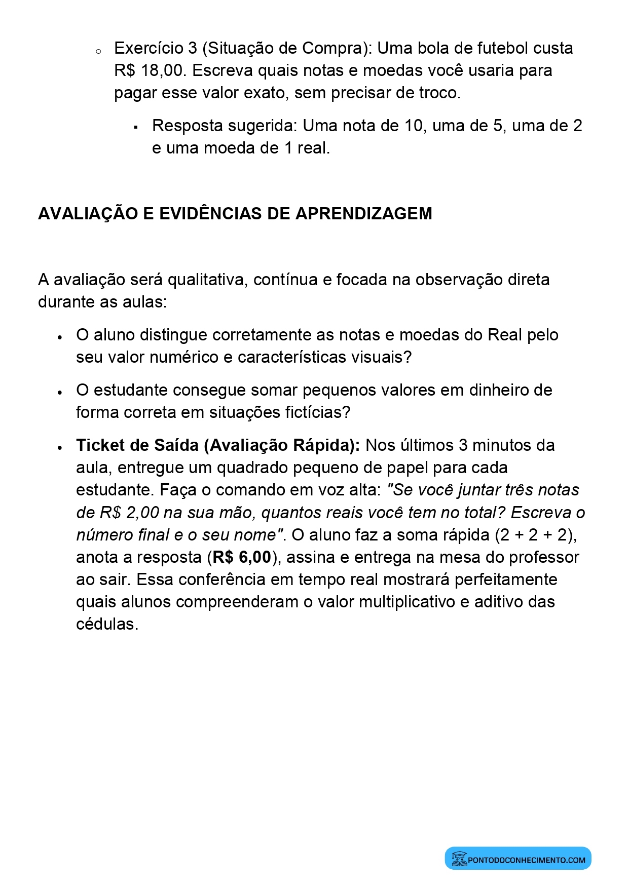 Plano de Aula Alinhado à BNCC Matemática 2º Ano Cédulas e Moedas