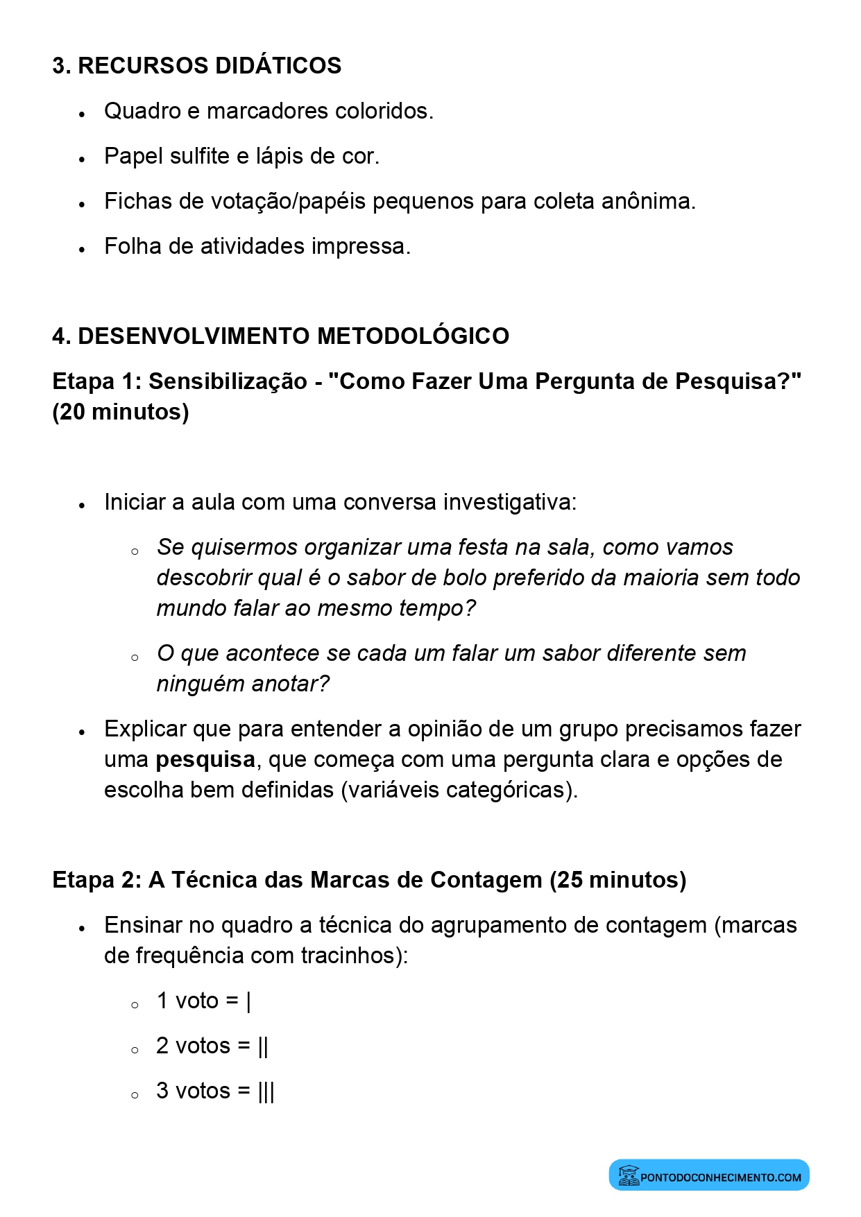 Plano de aula coleta e organização de dados 3º ano