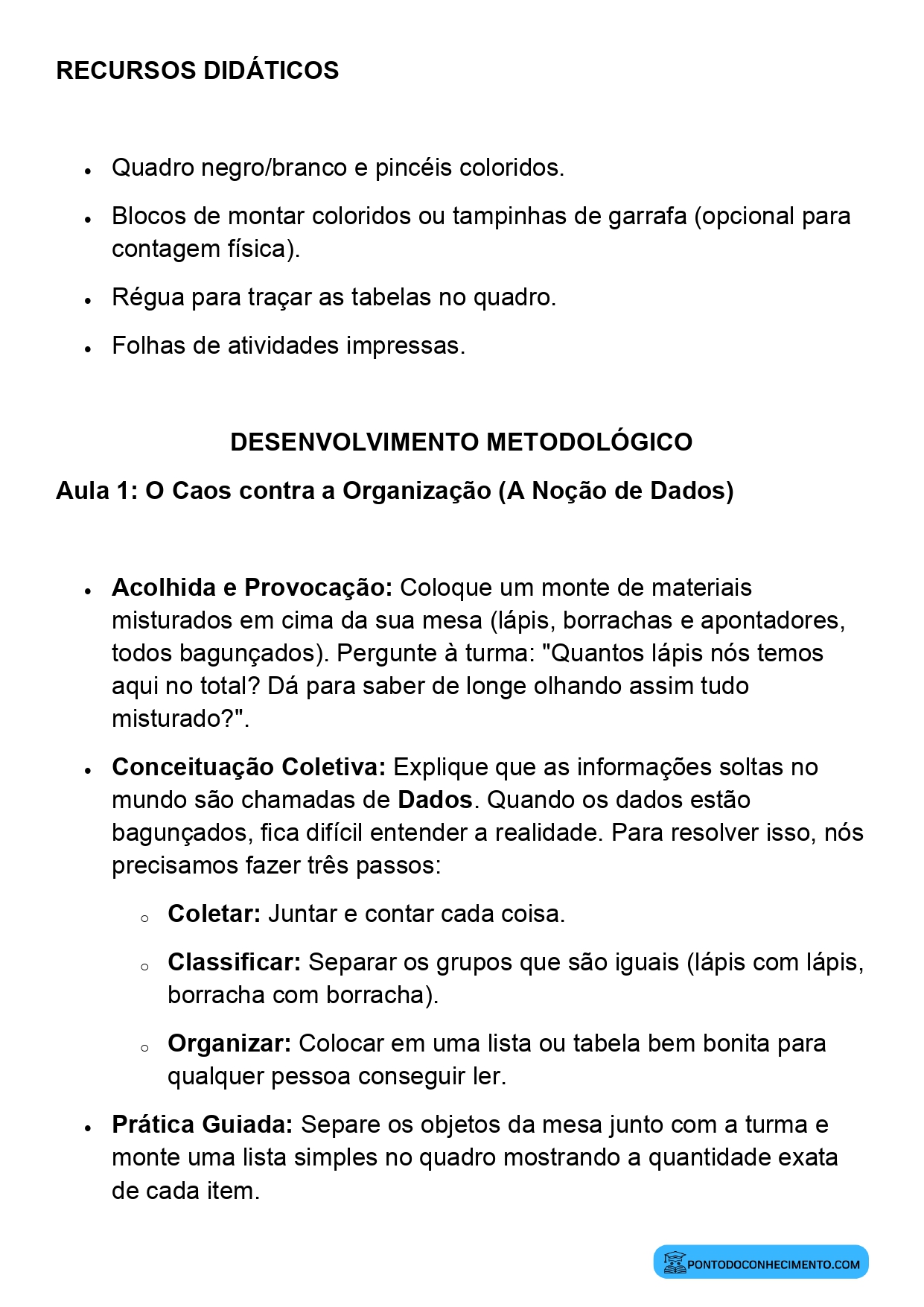 Plano de Aula BNCC Matemática 2º Ano Coleta organização e classificação de dados