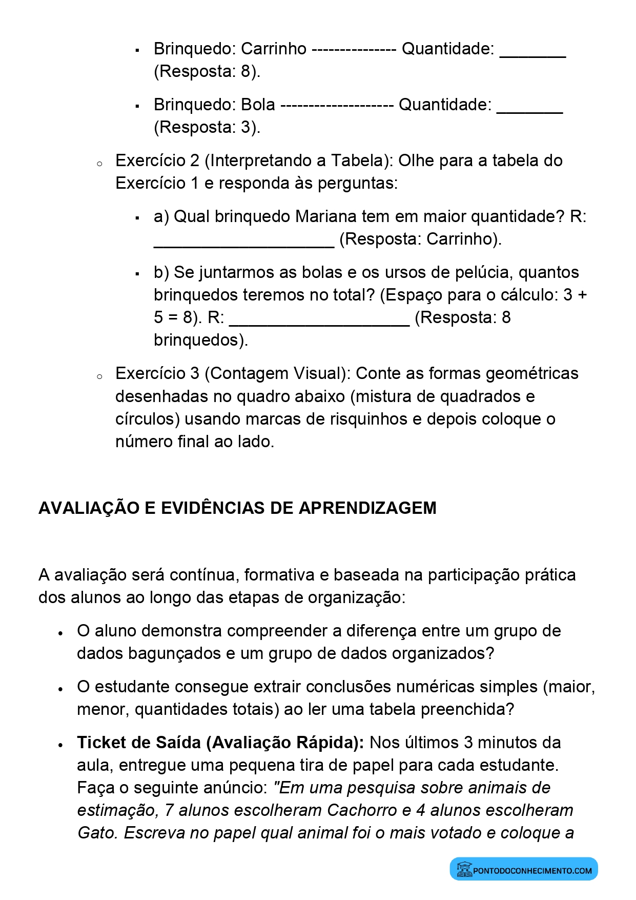 Planejamento de Matemática 2º Ano Coleta organização e classificação de dados