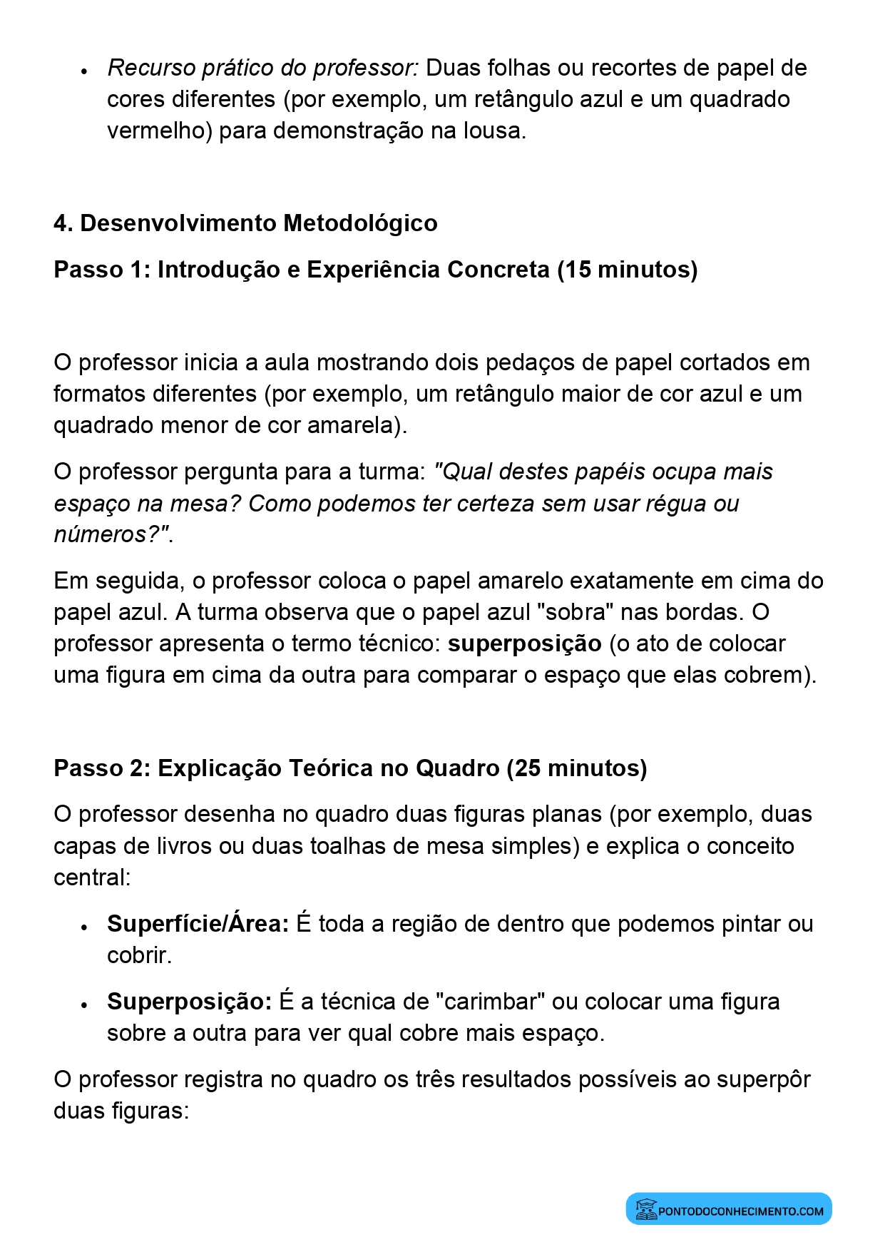 Plano de aula comparação de áreas 3º ano