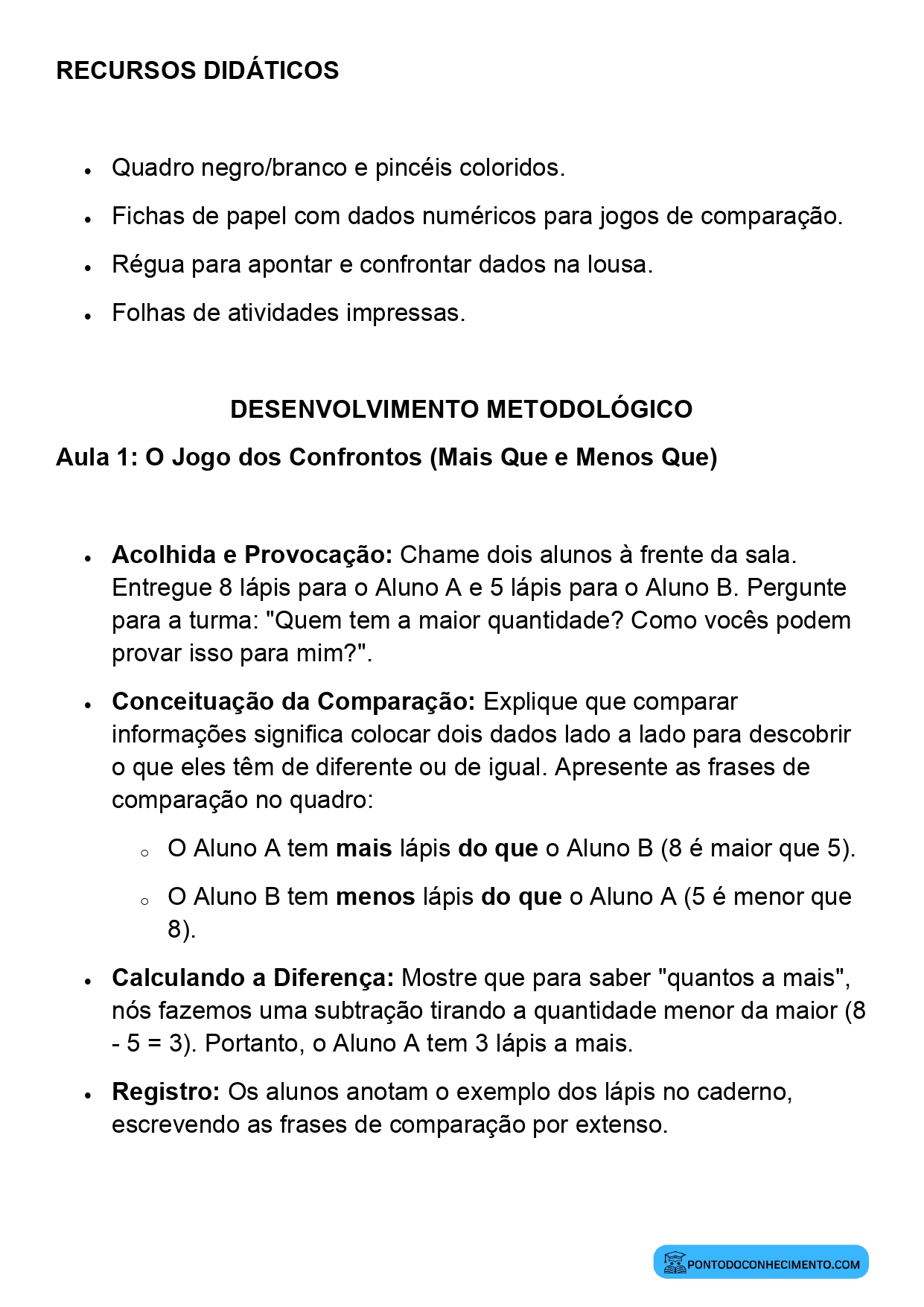 Plano de Aula Matemática 2º Ano Comparação de Informações