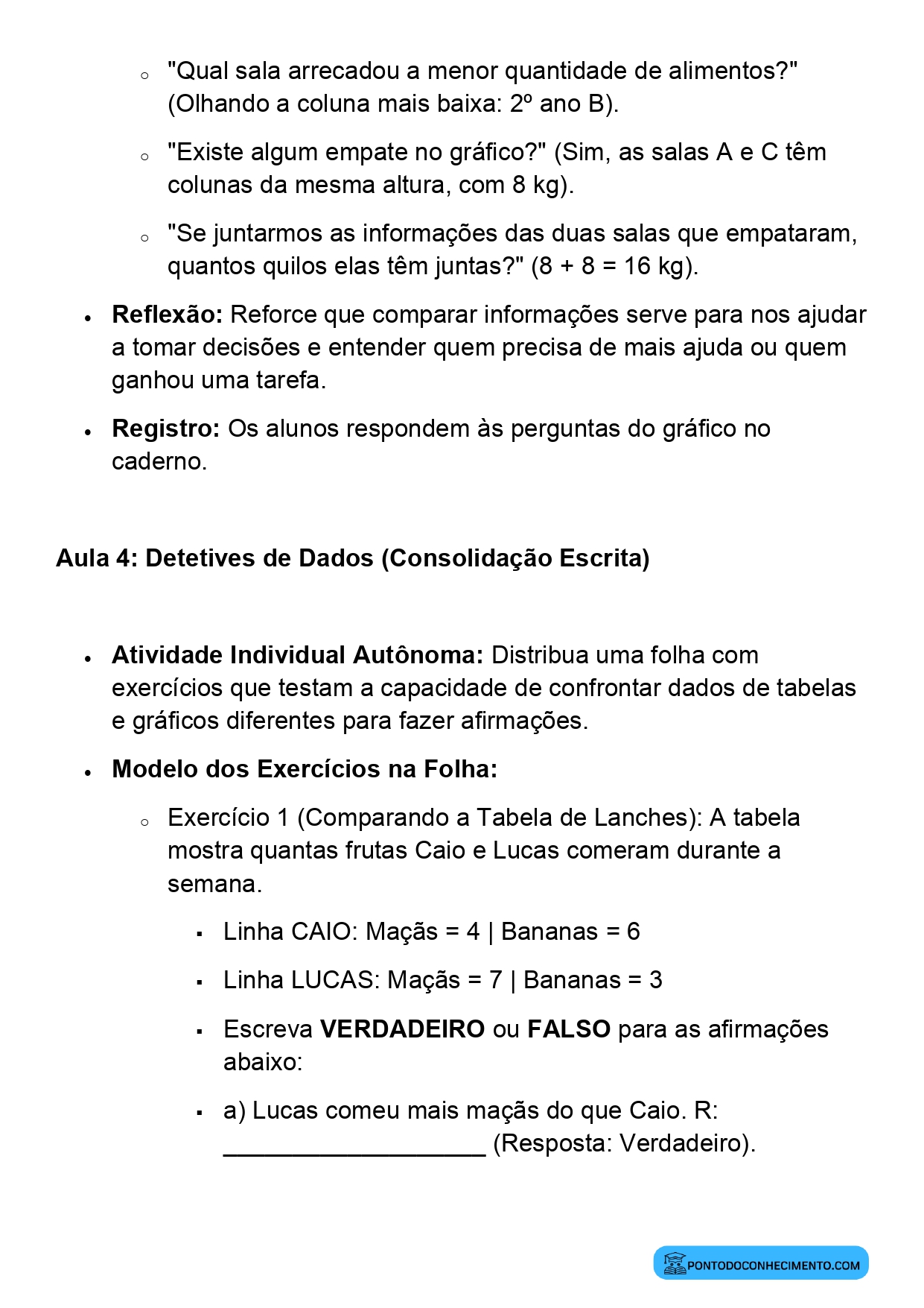 Plano de Aula BNCC Matemática 2º Ano Comparação de Informações
