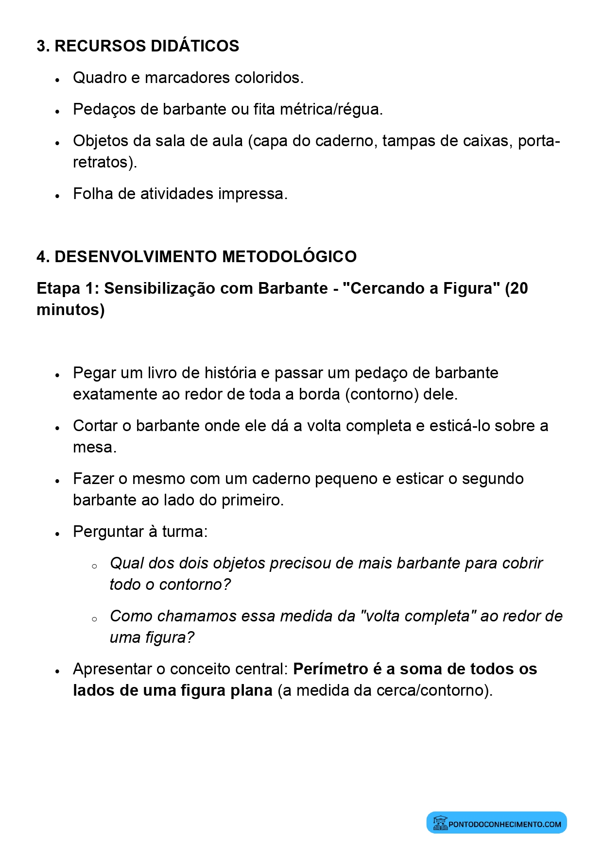 Plano de aula sobre perímetro de figuras planas