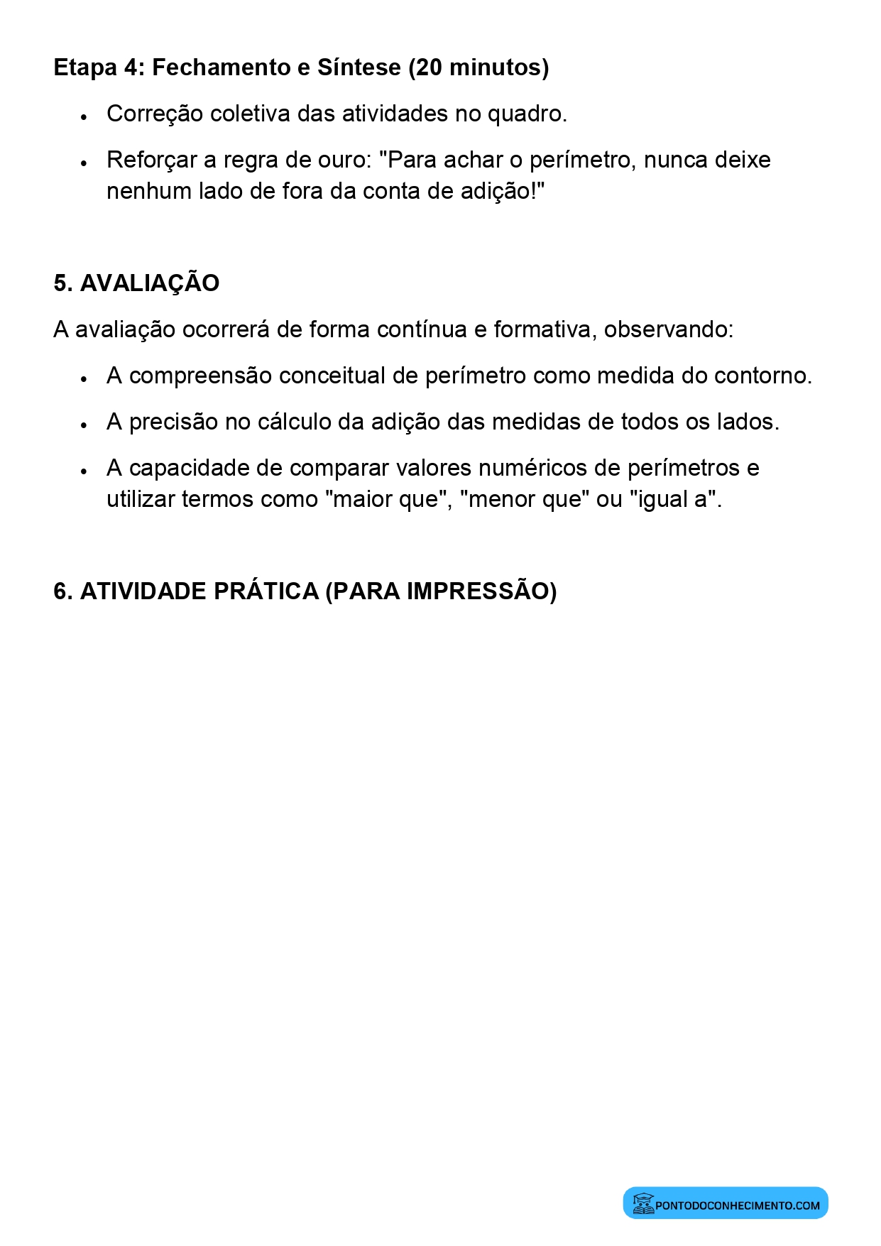 Plano de aula sobre medida de perímetros 3º ano