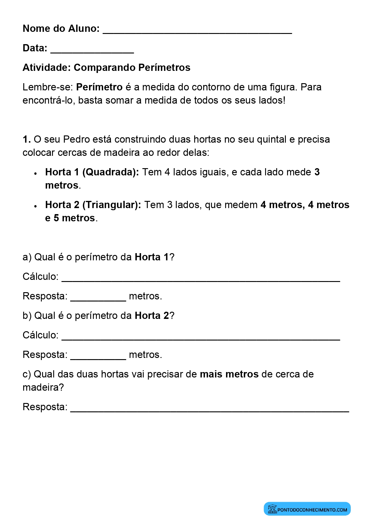 Plano de aula de Matemática sobre cálculo de perímetros
