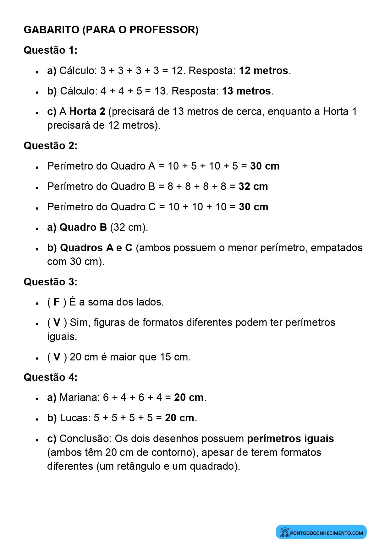 Plano de aula de Matemática sobre comprimento do contorno das figuras
