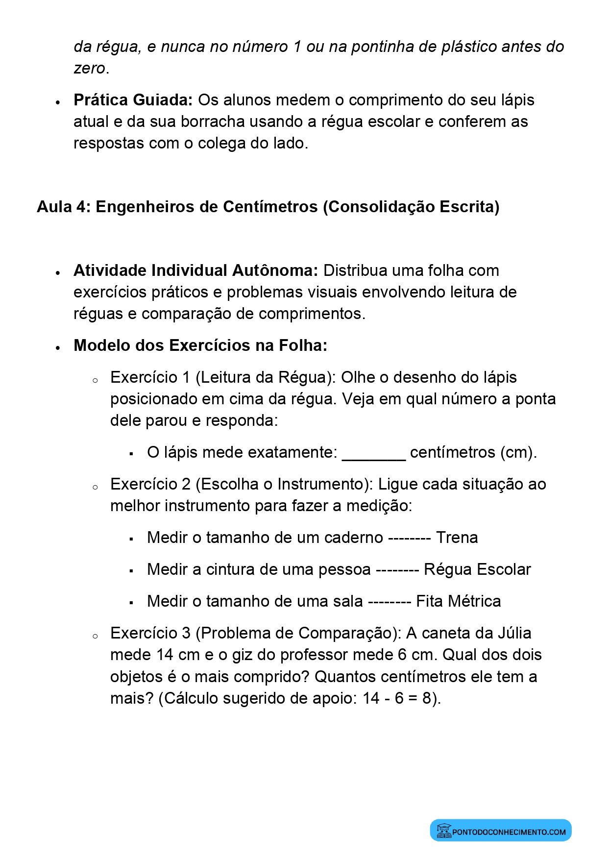 Plano de Aula BNCC Matemática 2º Ano Comparação e Medida de Comprimentos