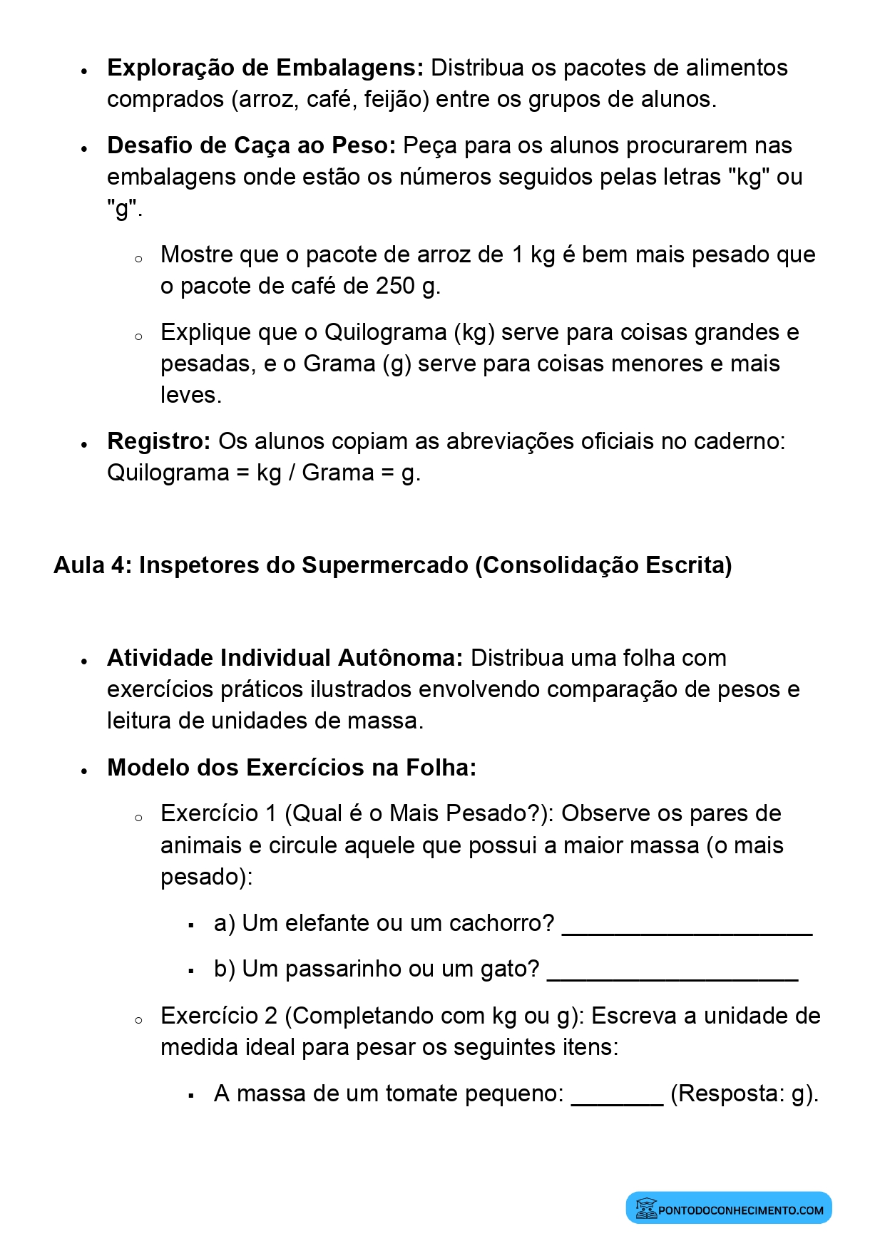 Plano de Aula BNCC Matemática 2º Ano Comparação e Medida de Massas
