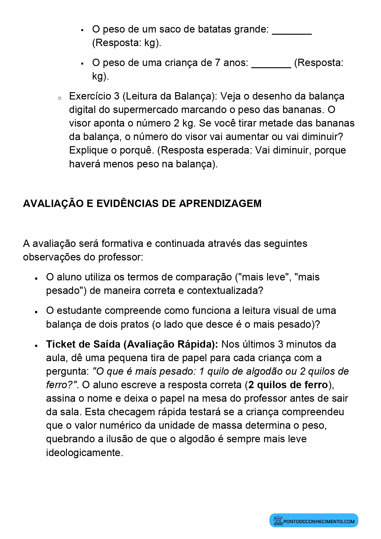 Plano de Aula Alinhado à BNCC Matemática 2º Ano Comparação e Medida de Massas