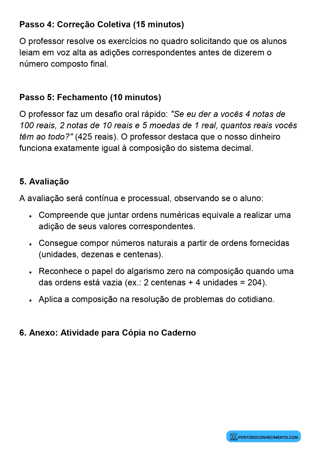 Plano de aula de Matemática sobre estrutura do sistema de numeração decimal