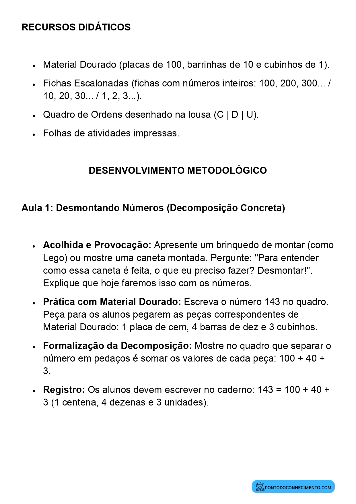 Plano de Aula Matemática 2º Ano Composição e Decomposição de Números Naturais