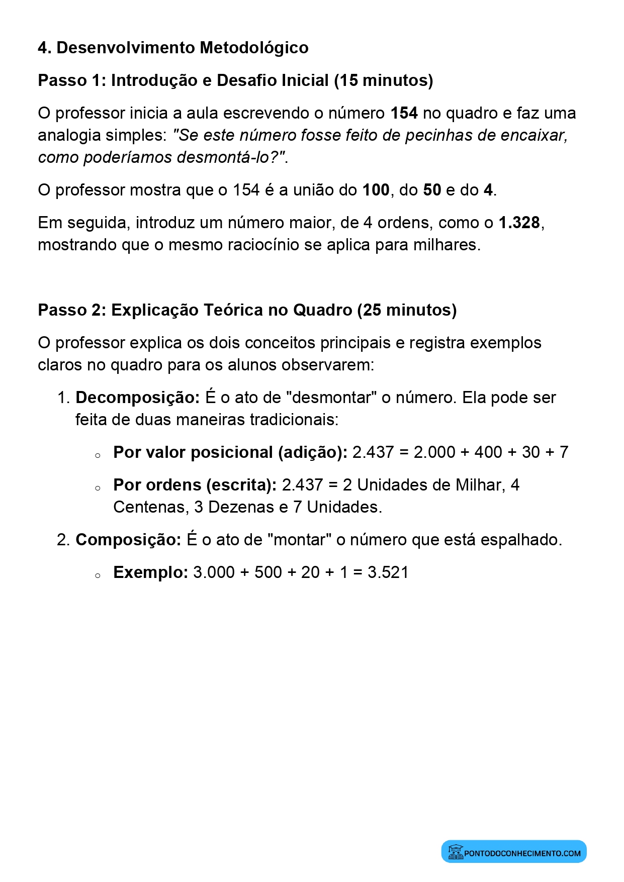 Plano de aula sobre composição de números naturais