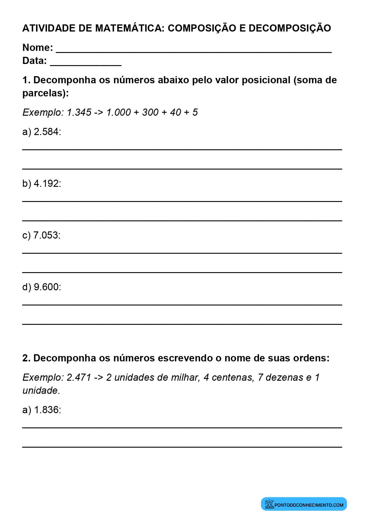 Plano de aula sobre sistema de numeração decimal 3º ano