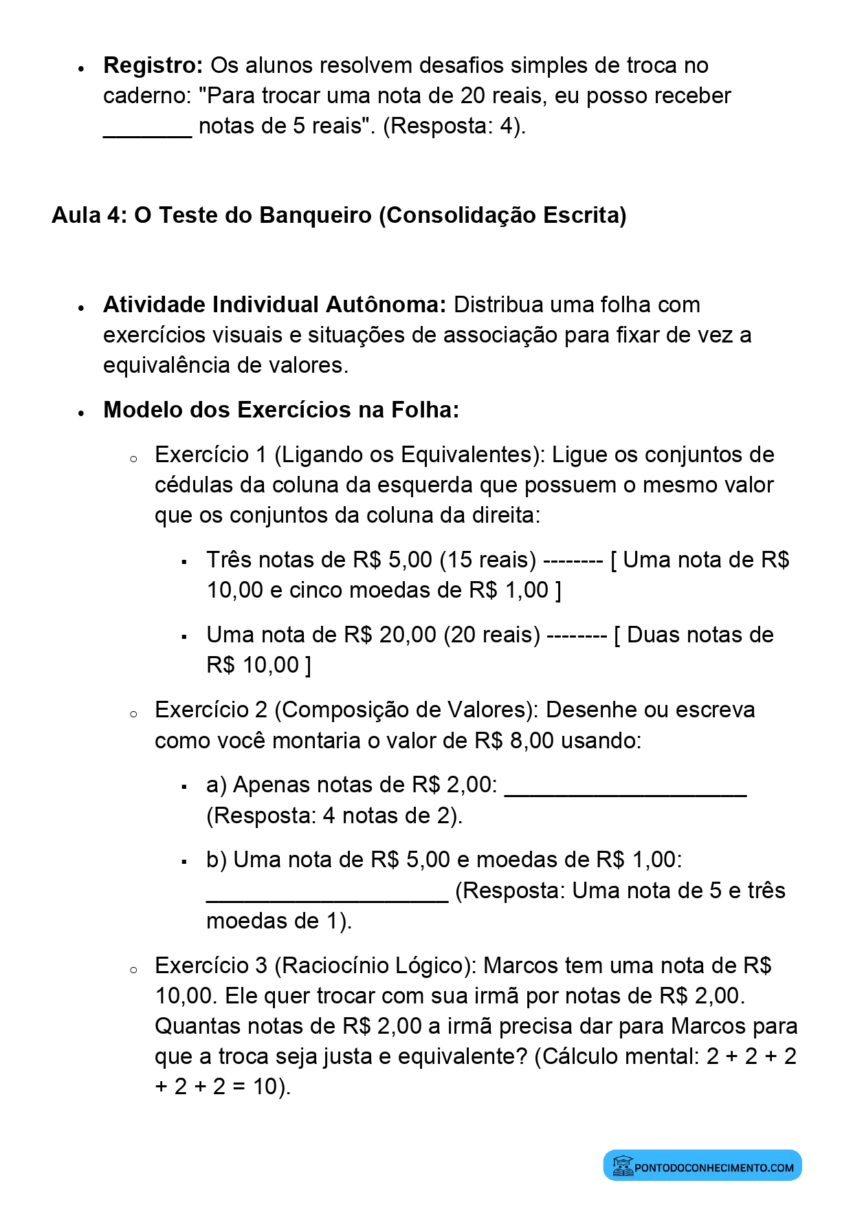 Plano de Aula BNCC Matemática 2º Ano Composição e Equivalência de Valores