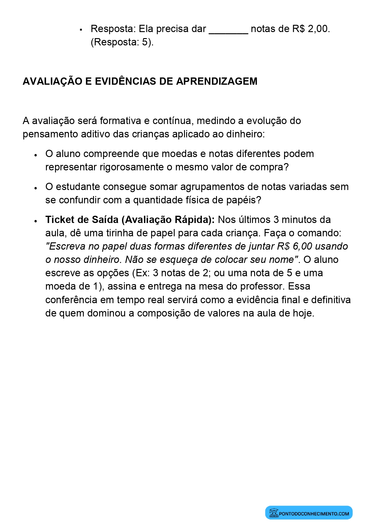 Plano de Aula Alinhado à BNCC Matemática 2º Ano Composição e Equivalência de Valores