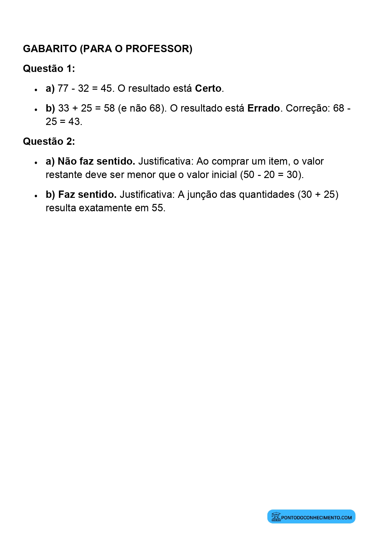 Plano de aula sobre conferência de procedimentos matemáticos