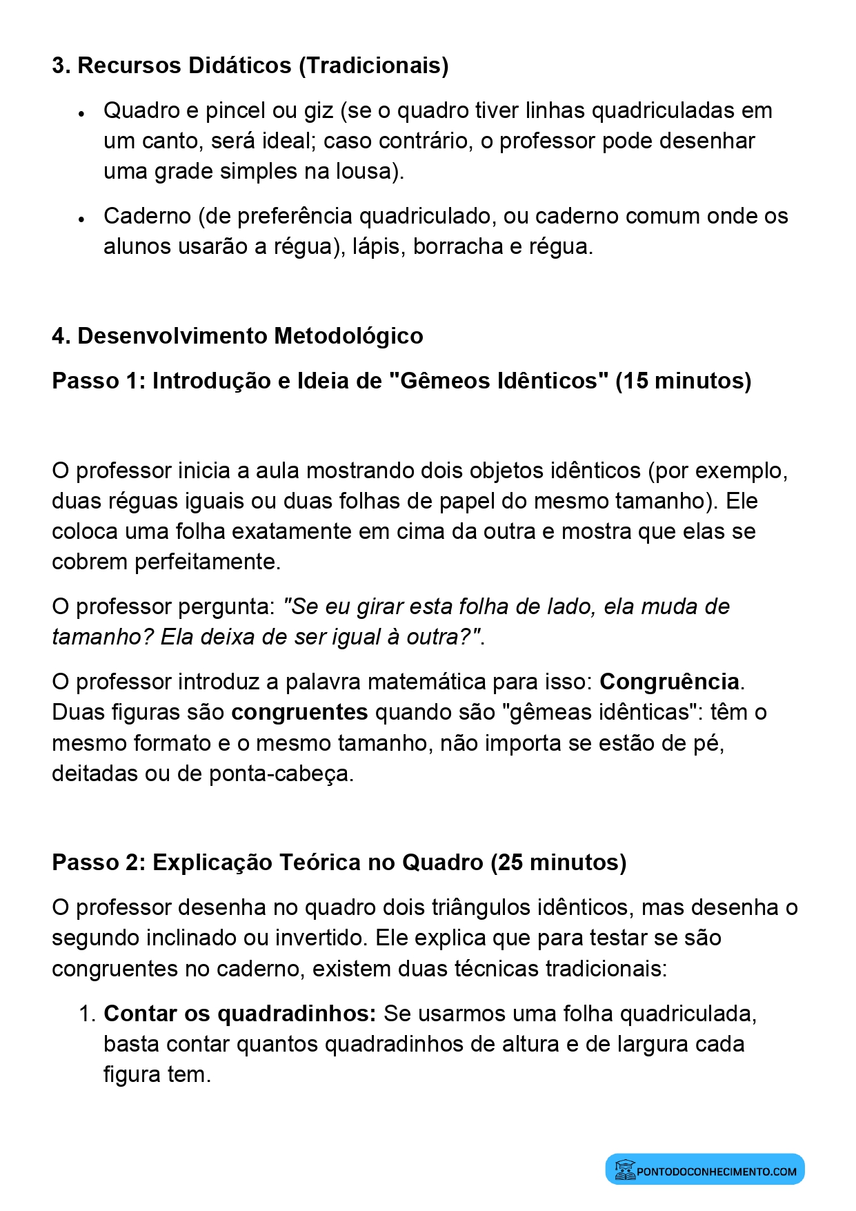 Plano de aula sobre figuras geométricas planas congruentes