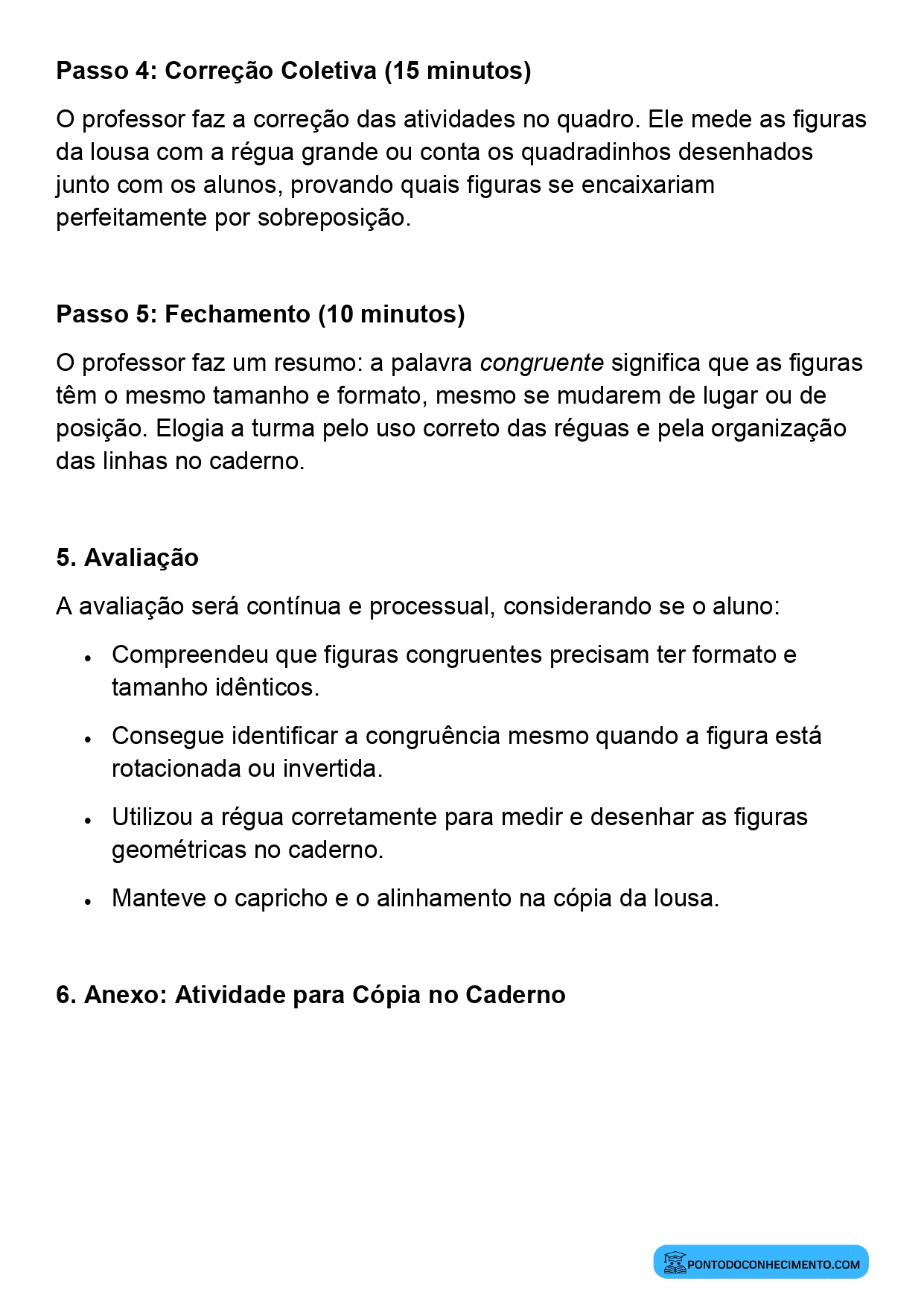 Plano de aula sobre comparação de figuras geométricas planas