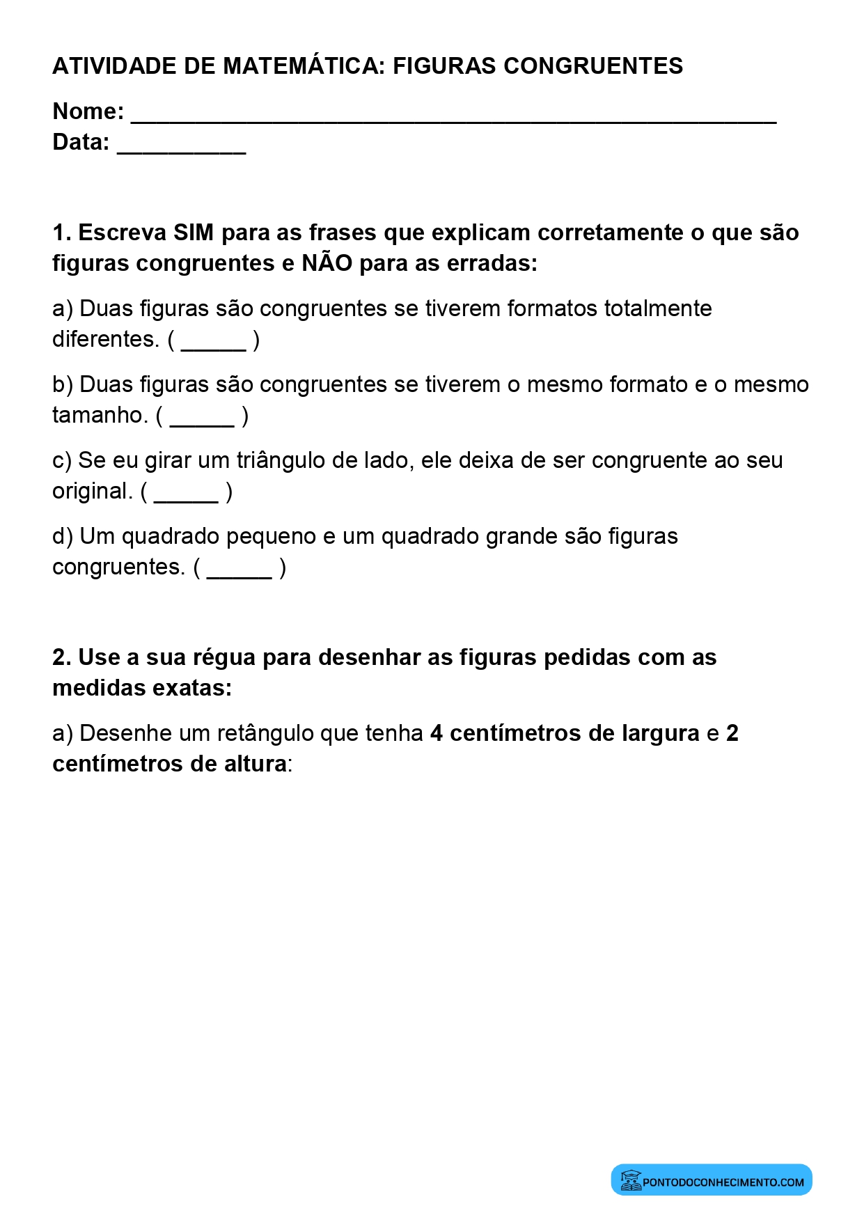 Plano de aula sobre formas geométricas congruentes 3º ano
