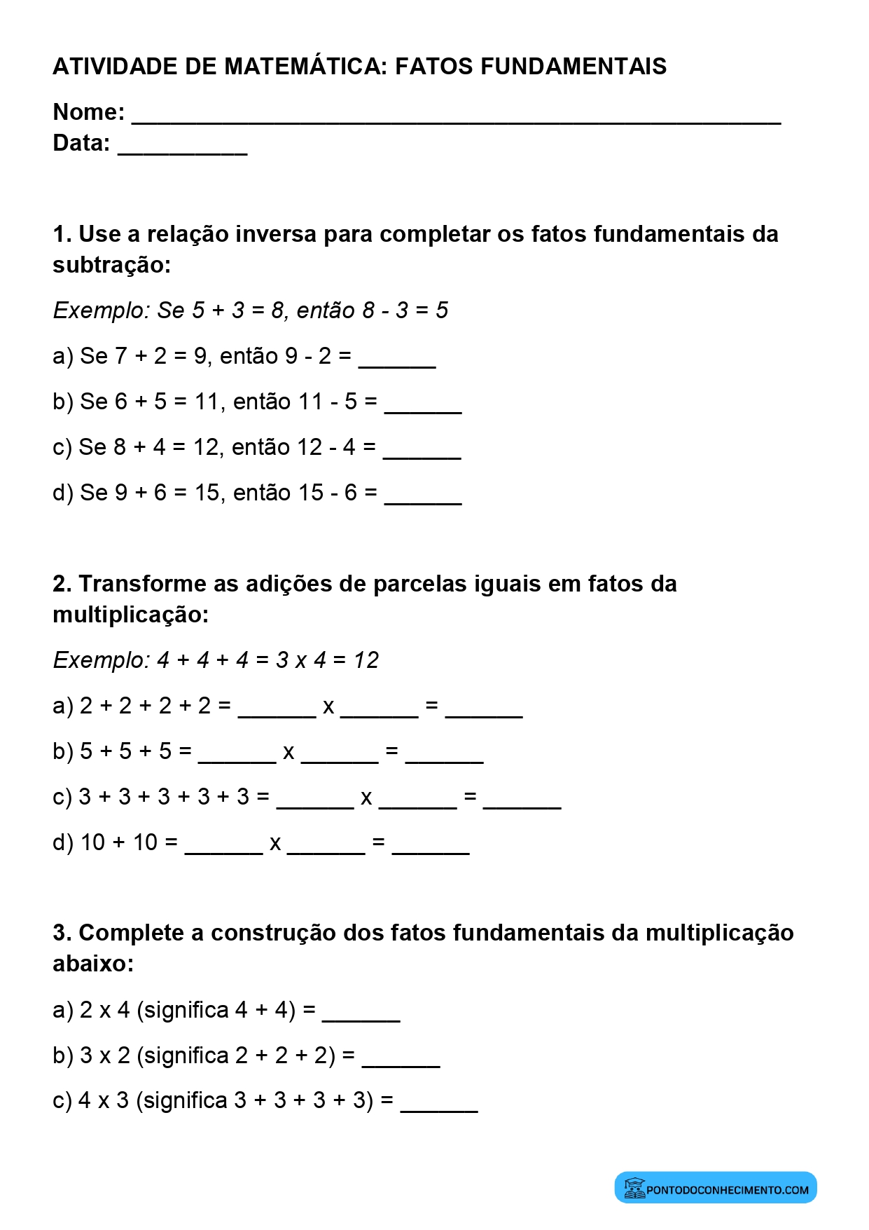 Plano de aula sobre memorização dos fatos básicos da adição subtração e multiplicação