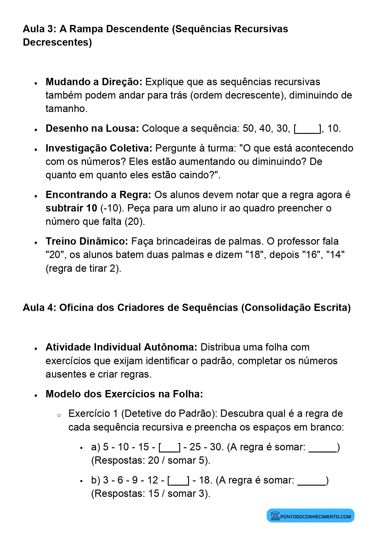 Plano de Aula Alinhado à BNCC Matemática 2º Ano Construção de Sequências Numéricas Repetitivas e Recursivas