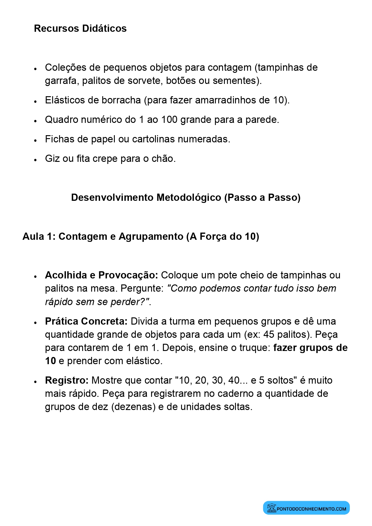 Plano de Aula Matemática 2º Ano Contagem Oral e Escrita