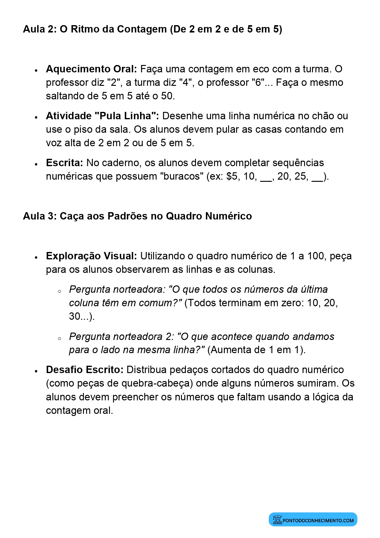 Plano de Aula Completo de Matemática 2º Ano Contagem Oral e Escrita
