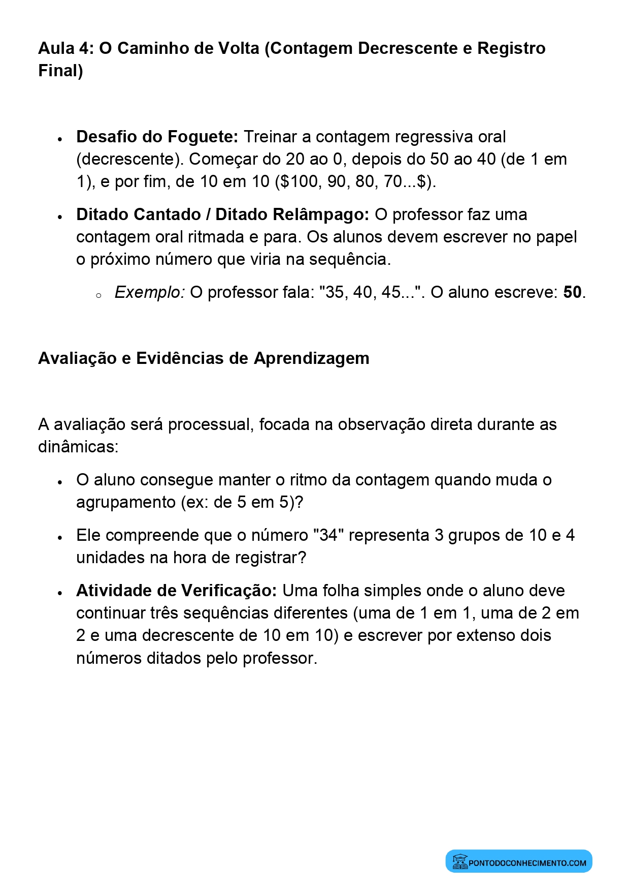 Plano de Aula BNCC Matemática 2º Ano Contagem Oral e Escrita