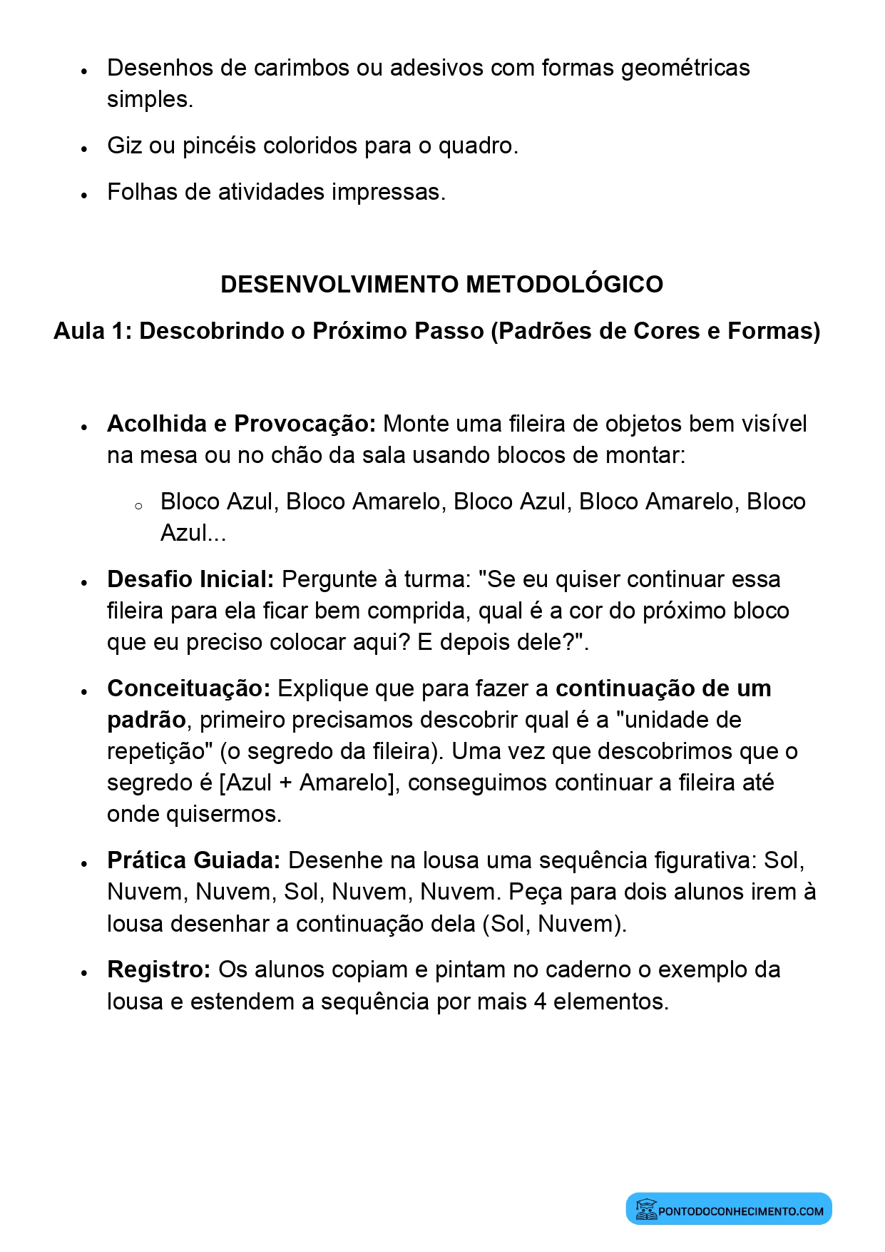 Plano de Aula Matemática 2º Ano Continuação de Padrões
