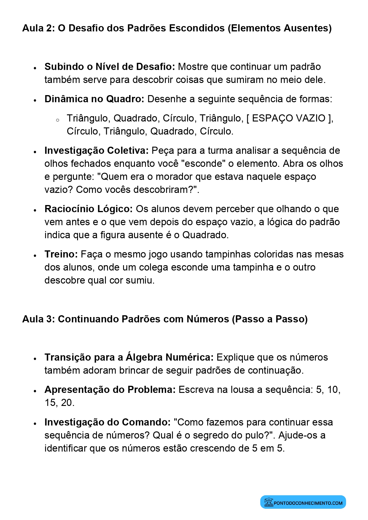 Plano de Aula Completo de Matemática 2º Ano Continuação de Padrões
